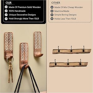 Stylish Wooden Adhesive <b>Hooks</b> With <b>Key</b> Holder Decorative Sticky <b>Wall</b> <b>Hooks</b> for Clothing <b>Key</b> Storage No Damage to Drywall - Product Image 6