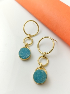 Pendientes Colgantes de Piedras Preciosas Druzy Multicolor Chapados en Oro de 18K, Joyería de Moda de Lujo Geométrica, Hechos a Mano en Latón, Elegantes para Fiesta - Product Image 3