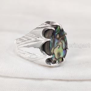 Anillo para hombre al por mayor, concha de abulón Natural, piedra preciosa, anillo de piedra natal, todos los tamaños, Joyería Árabe de aniversario, anillo de Plata de Ley 925 - Product Image 2