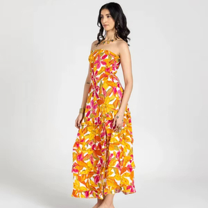 Bloque de mano indio de algodón hasta la rodilla fiesta boda Vestido de luna de miel novia verano Casual regalo de alta calidad de secado rápido estirable - Product Image 1