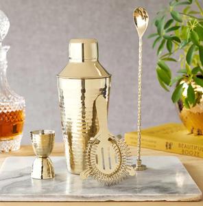 Professional Set of 4 Stainless Steel Gold Hammered Barware Set Available in Affordable Price - Product Image 2
