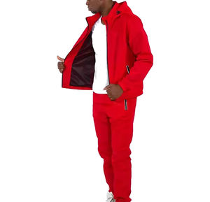Ensemble de survêtement streetwear à capuche coupe-vent uni avec logo personnalisé imprimé, ensembles de sport pour hommes, ensemble deux pièces, veste et pantalon - Product Image 3