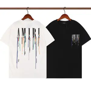 남성과 여성의 라운드 넥 맞춤형 로고 흐르는 스타일 다채로운 편지 인쇄 티셔츠 저렴한 요금