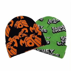 Gorro con puños de invierno con logotipo personalizado, gorros tejidos de Jacquard con estampado de Intarsia, estampado Digital de dibujos animados para uso en la playa - Product Image 6