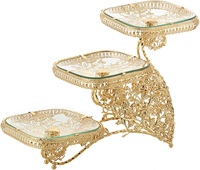 Plateau de service indien à 3 niveaux en métal de haute qualité, compatible lave-vaisselle, écologique, pour la cuisine, les fêtes, l'hôtel, décoration, porte-plats dorés