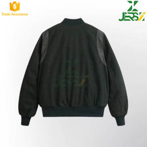 Men's Classic Sports Wool Varsity Bomber Jacket High Street Style Lightweight Winter Nylon <b>Quilting</b> Zip Closure Ribbed Cuffs Hem - Product Image 2