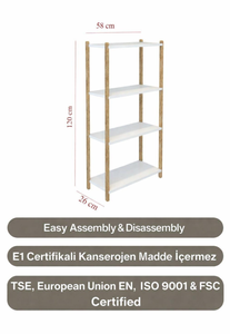 4-Tier Wooden Shelf <b>Unit</b> Multi-Purpose Bathroom, <b>Kitchen</b> & <b>Storage</b> Shelf Modern Open Bookshelf - Product Image 2