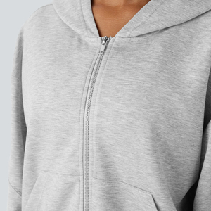 Streetwear recortada cremallera completa Sudadera con capucha para mujer hombro caído Anti-pilling personalizado 3D puff impreso logotipo transpirable sudaderas con capucha para mujer - Product Image 3