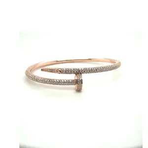 18k Rose Gold Nail Bangle with 3.70ct Natural Diamonds Chain Type Necklace Wholesale Real Diamond Jewelry from Manufacturer