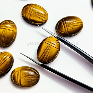 Piedra preciosa con forma de escarabajo de ojo de tigre, talla de escarabajo de ojo de tigre natural, cabujón de piedras preciosas talladas a mano, joyería egipcia 13x18mm - Product Image 5