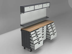 All-in-One Garage Workbench with Pegboard, Upper Cabinets & <b>Drawer</b> Tool Storage System Heavy Duty <b>Workshop</b> Station - Product Image 5