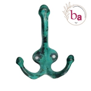 Vente en gros en détresse vert mural triple broche manteau et chapeau porte-clés cintre en fonte très bon marché prix disponible - Product Image 1