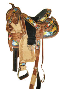 Selle de course Western Barrel en cuir véritable de 10 à 18 pouces sculptée équitation usinée avec accessoires assortis - Product Image 3