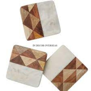 Antique Fancy Designer Wooden And White Marble Made <b>Square</b> Shape <b>Set</b> Of 3 Coasters Tables Centerpiece Decoration Accessories - Product Image 1