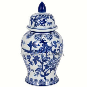 Pot de gingembre décoratif de luxe fait à la main en aluminium métal forme ronde finition émail bleu et blanc fabriqué à la main créatif - Product Image 5