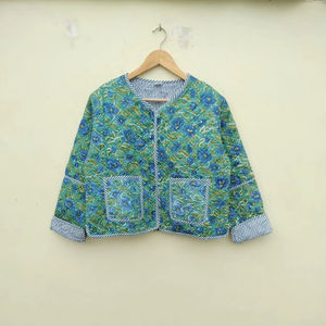 Veste courte matelassée indienne en coton Vintage faite à la main Veste bohème pour femme Veste rayée en coton légère et confortable - Product Image 1