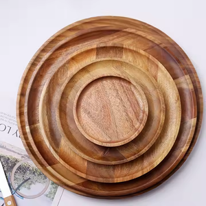 Assiettes rondes en bois d'acacia, écologiques, peintes à la main, assiettes de présentation pour les fêtes, plats à sandwich et à dessert, Crescent Crafts - Product Image 4