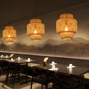 โคมไฟระย้าหวายสานจากไม้ไผ่ธรรมชาติแบบชนบทโคมไฟแขวนสำหรับบ้านไร่ร้านอาหารห้องนั่งเล่นห้องรับประทานอาหาร - Product Image 1