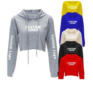 Logotipo privado Ropa de mujer de moda Top corto de color sólido para mujer Sudadera con capucha de gran tamaño Sudaderas con capucha de lana para mujer - Product Image 1