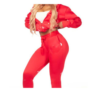 Fabricants de vêtements professionnels haut court à capuche personnalisé femmes 2 pièces survêtement femmes polaire coton épais ensembles pour femmes - Product Image 6