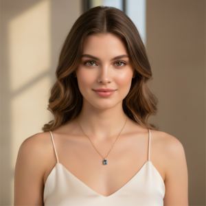 Collar de Plata de Ley con Topacio Azul de Londres, Corte Esmeralda, Chapado en Oro y Rodio, Moderno, para Compromiso, Boda y Fiesta - Product Image 5