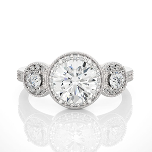 1.45 Ct Halo Trois Pierre Lab Bague de Fiançailles en Diamant Pierre Certifiée Or 14k Taille Personnalisée - Product Image 4