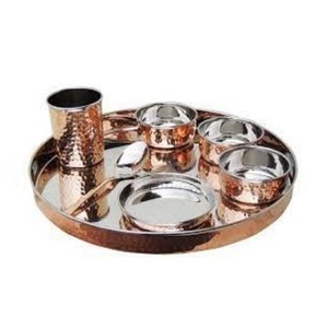 Handcrafted Copper Hammered Thali Set <b>Portable</b> Dinnerware for Every Occasion - Product Image 6