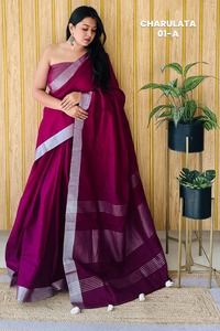 Charulata 06 Saree en coton et lin doux avec tissage assorti Vêtements ethniques de qualité supérieure - Product Image 5