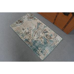 Tapis en laine vintage, petit modèle 1,6x2,8 pieds, motif patchwork bleu, avec envers en latex écologique - Product Image 2
