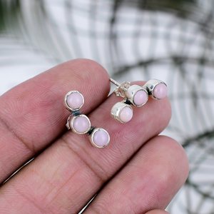 925 Sterling Silver Pink <b>Opal</b> Gemstone Stud <b>Earring</b> Round Shape Handmade Jewelry Gift for Easter Day Wholesale Price - Product Image 4
