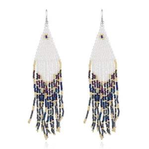 Pendientes colgantes de cuentas de semillas de tendencia hechos a mano para mujer, accesorios de moda con cuentas coloridas personalizables con flecos largos - Product Image 2