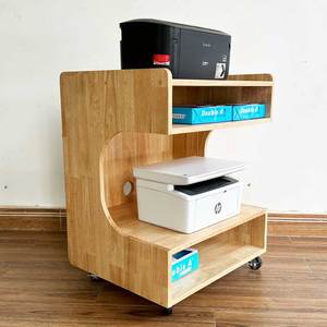 Natural Wood 2-Tier Mobile Printer <b>Shelf</b> TCN68039-60x50x70cm Office Furniture - Product Image 2
