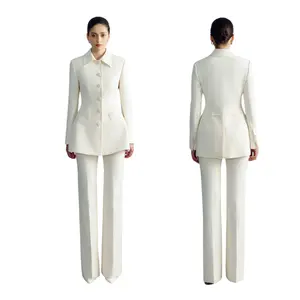 Hot Search Women Suit 73%Polyester 17%Rayon 10%Spandex White Women's Pants Blazer WHITEANT Manufacturer MABEL FLARED PANTS