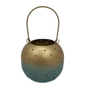 Gold and Green Iron Decorative Metal Round <b>Lantern</b> Heat Resistant Home Decorative Item for <b>Christmas</b> - Product Image 1