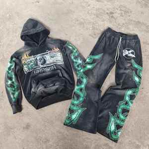 Ropa de calle personalizada, pantalones holgados de doble cintura, acampanados y pantalones de chándal Sudadera con capucha, conjunto de chándal de algodón 100% - Product Image 1