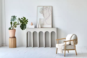 Table console minimaliste moderne Wabi Sabi légère en béton de style japonais Meubles Table à manger en bois massif pour la maison ou l'hôtel - Product Image 5