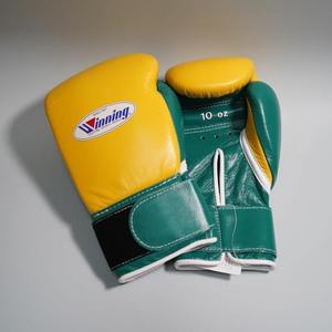 Comfortable Wholesale Professional Training Punching Yellow and Green Winning Boxing <b>Velcro</b> Gloves Made With Original Leather - Product Image 3