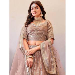Robes de soirée Lehenga Choli en tulle à paillettes rose poussiéreux glamour pour les réceptions - Product Image 1