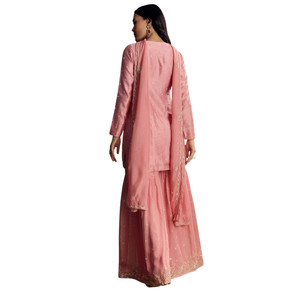 All'ingrosso rosa pastello Chanderi Sharara completo con paillettes Cutdana per festa di nozze, ricevimento festivo e ordini etnici personalizzati - Product Image 5