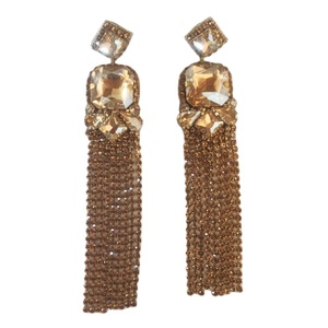 Boucles d'oreilles pendantes exclusives faites à la main, brodées à la main, avec pompons en or topaze, pour femmes, disponibles avec un design personnalisé - Product Image 1