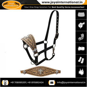 Halter Bronc pleine grandeur pour l'équitation muserolle usinée avec incrustation de croix en cristal perlé corde de plomb de cheval pliée - Product Image 3