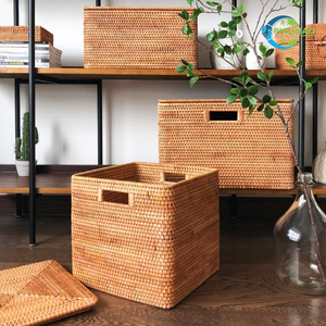 Panier rond en rotin tissé à la main/plateau plateau de service avec poignées fait à la main du Vietnam personnalisable parfait pour la décoration intérieure - Product Image 6