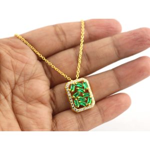 14K oro amarillo Esmeralda y collar de cadena de diamantes de lujo 14K oro amarillo collares de diamantes - Product Image 4