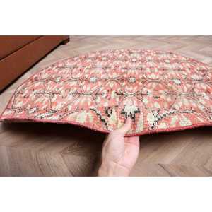 4.3x4.3 ft Turkish Rug, <b>Red</b> Animal Print Vintage <b>Wool</b> Rug - Product Image 4