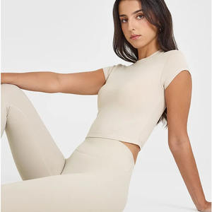 Meilleure vente sable 100% coton femmes t-shirt décontracté léger doux respirant et élégant concepteur décontracté coupe Gym entraînement t-shirt - Product Image 5