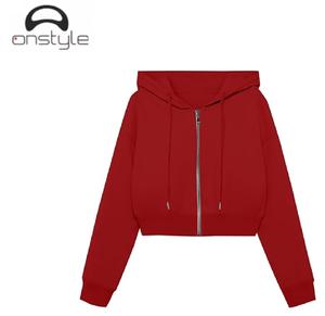 Onstyle Sports women casual crop hoodie zip up front with hood lightweight fabric short length long sleeve <b>jacket</b> - Product Image 2