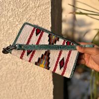 Keluaran baru dompet tangan kulit kain Aztec Barat dompet multiwarna kulit berlapis Aztec unik dompet gelang kulit
