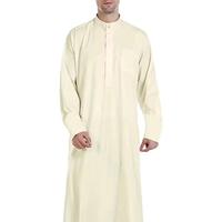 Jubah Thobe Islami Kerah Saudi untuk Pria, Kasual, Panjang Menyentuh Lantai, Longgar, 2 Kantong Samping, Kantong Ponsel di Dalam, Bahan Polyester yang Bernapas