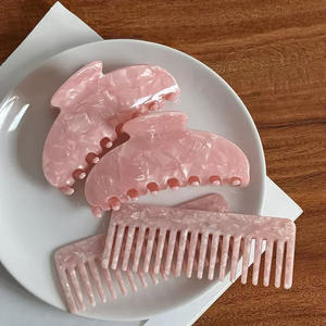 Ensemble d'accessoires pour cheveux en acétate rose de style français, pince à cheveux et peigne - Product Image 1