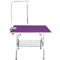 Table de toilettage pour animaux de compagnie pliable robuste en acier inoxydable avec bras de maintien et étagère de rangement
